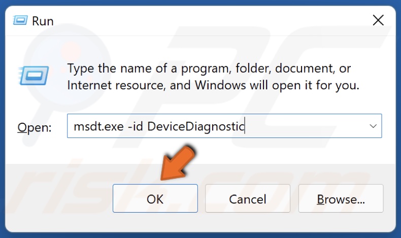 Type in msdt.exe -id DeviceDiagnostic in Run and click OK