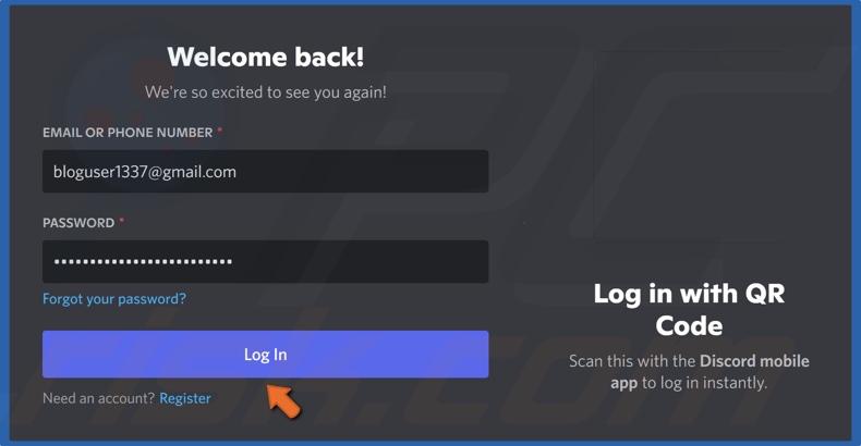 Enter your Discord login credentials and click Log In