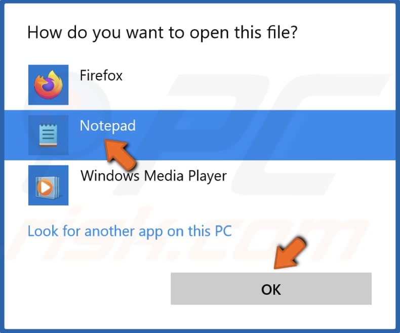 Select Notepad and click OK