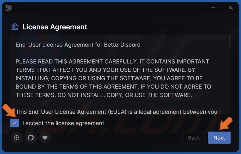 Accept the Discord license agreement and click Next