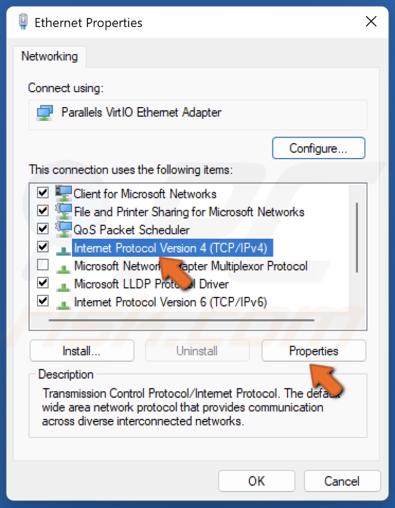 Select Internet Protocol Version 4 and select Properties