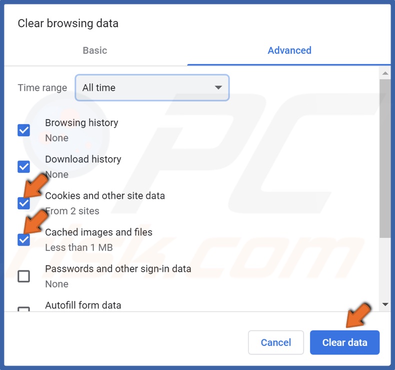Select Cookies and other side data and select Cached images and files