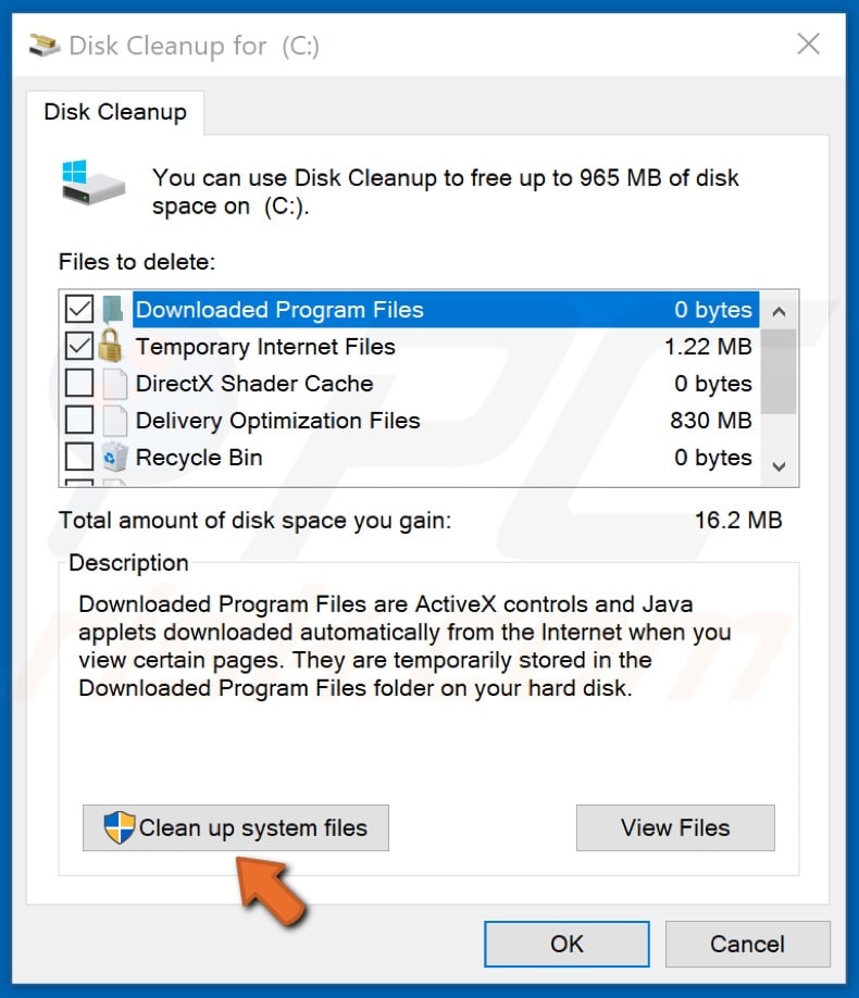 Click Clean up system files