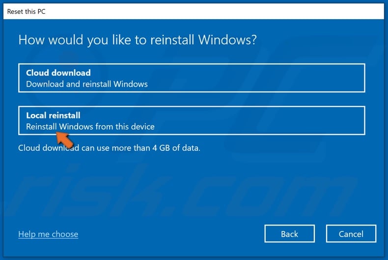 Select Local reinstall