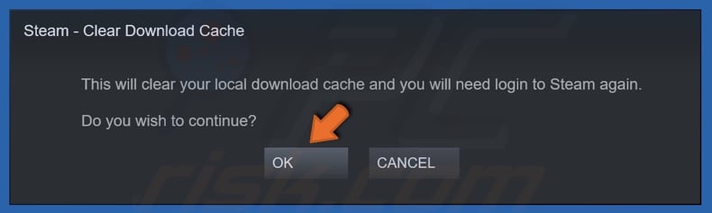 Click OK to clear the Steam download cache