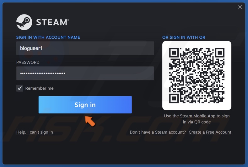 Enter your Steam login credentials and click Sign in