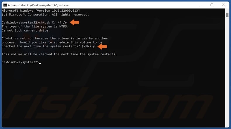 Run CHKDSK C: /f /r in Command Prompt