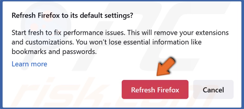 Click Refresh Firefox when prompted