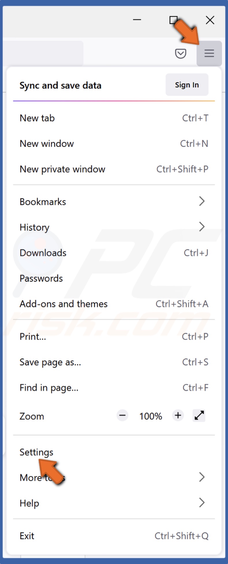 Open the Foirefox menu and click Settings