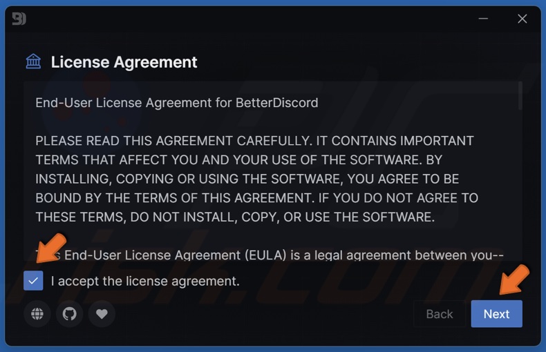 Accept the license agreement and click Next