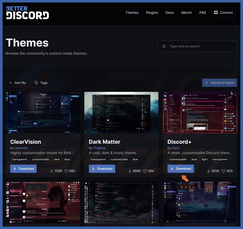 Select and download a theme