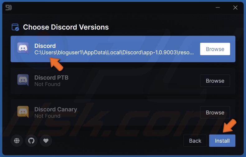 Select your Discord version and click Install