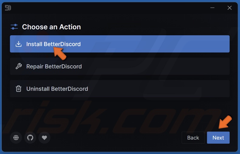 Select Install BetterDiscord and click Next