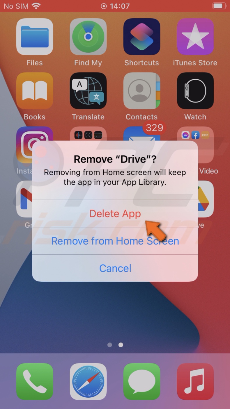 Tap on Delete App