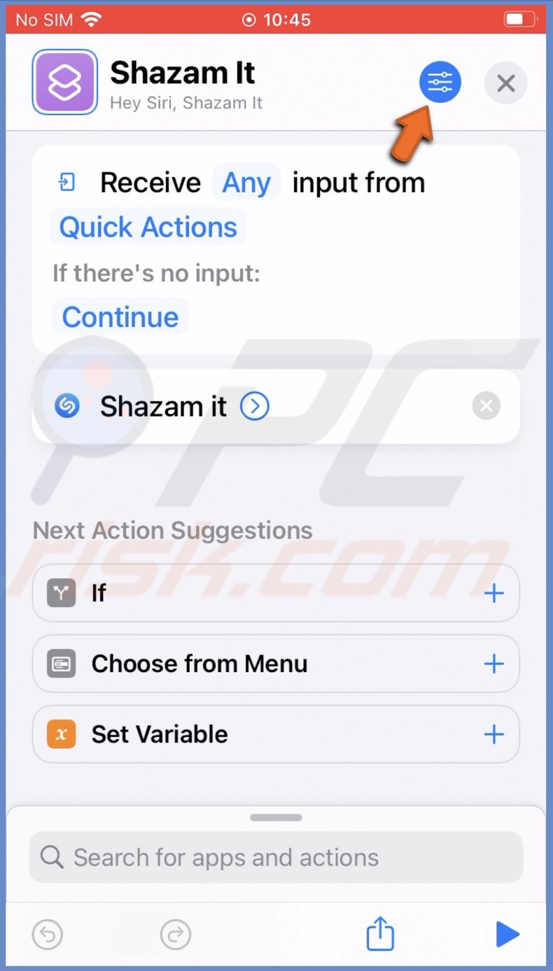 Go to shortcut settings