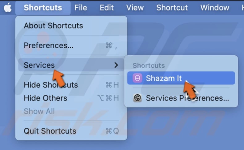 Run shortcut from Services menu