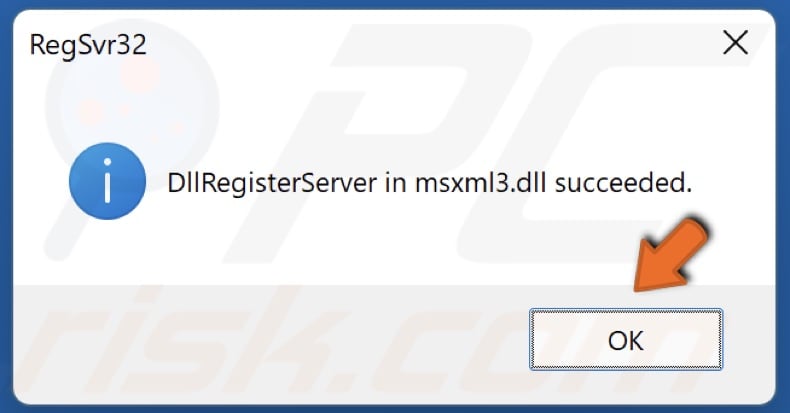 Click OK after registering DLL file
