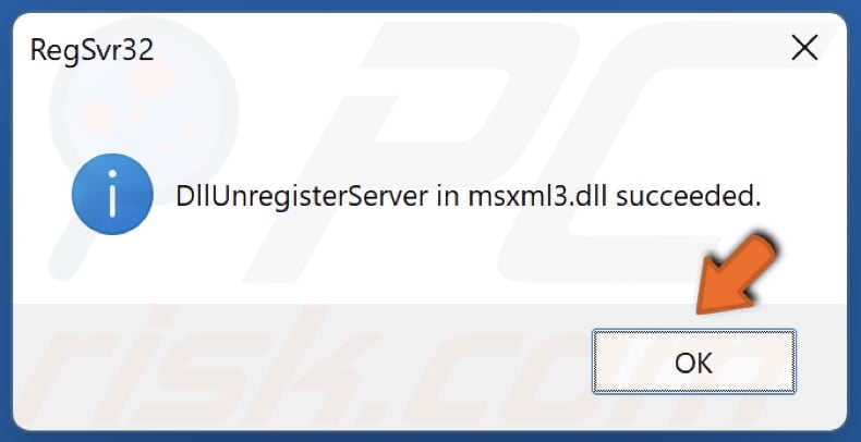 Click OK after unregistering DLL file