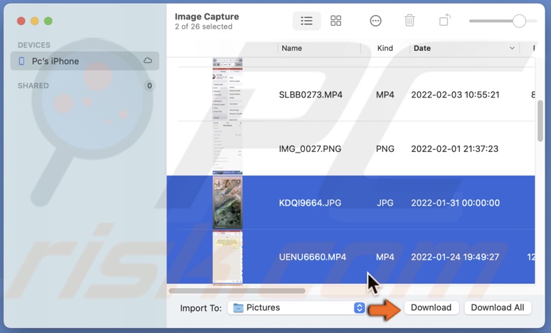 Import files using Image Capture