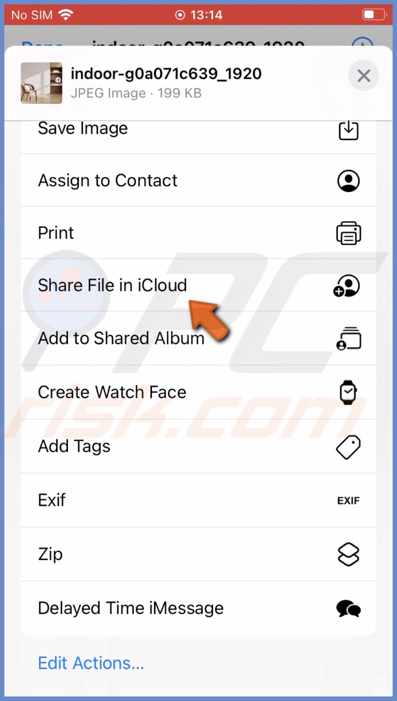 Tap on Share file in iCloud
