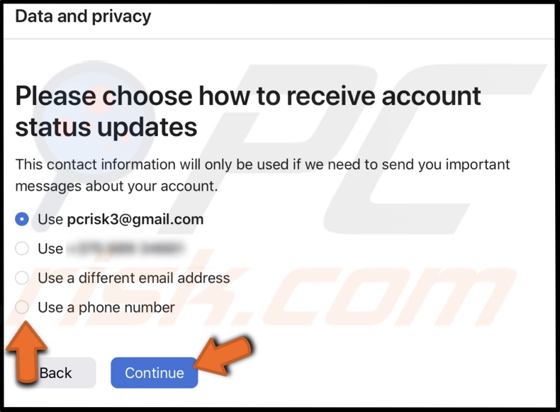 Select how you want to get info about your account