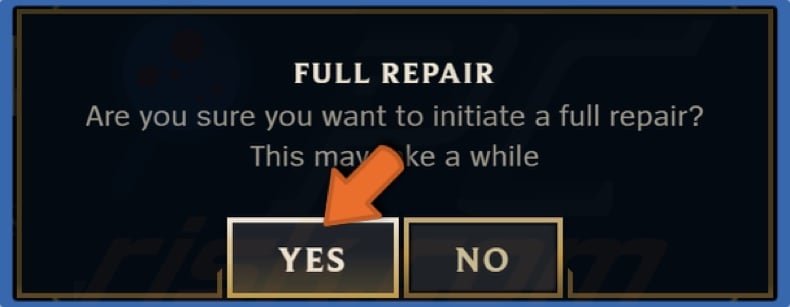 Click Yes to initiate game file repair