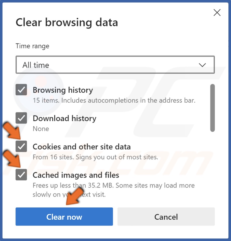 Mark Cookies and other soite data and Cached images and files and click Clear now