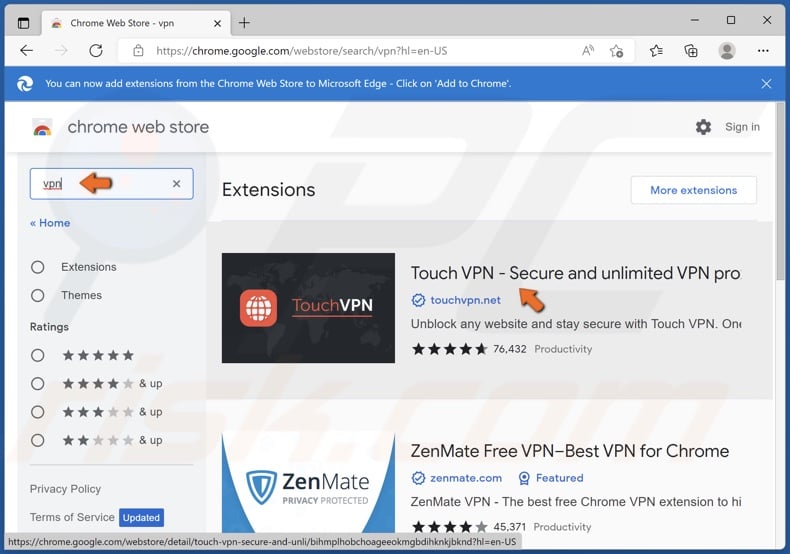 Select a VPN for Edge