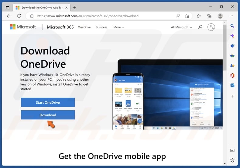 Go to the OneDrive download webpage and click Download