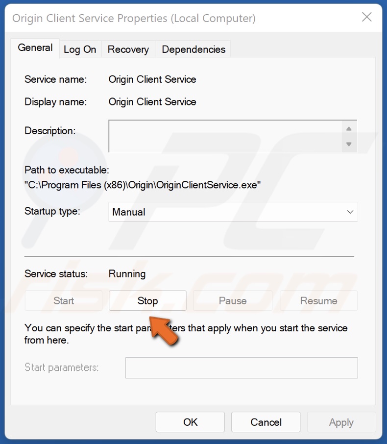 windows cannot find origin client service