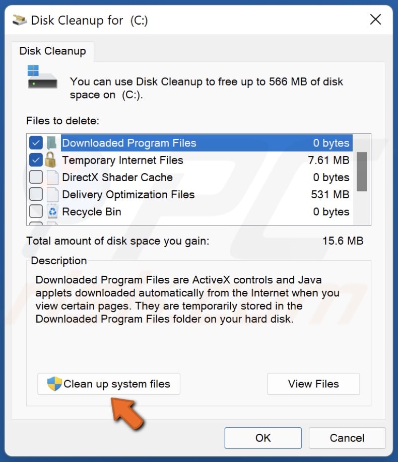 Click Clean up system files