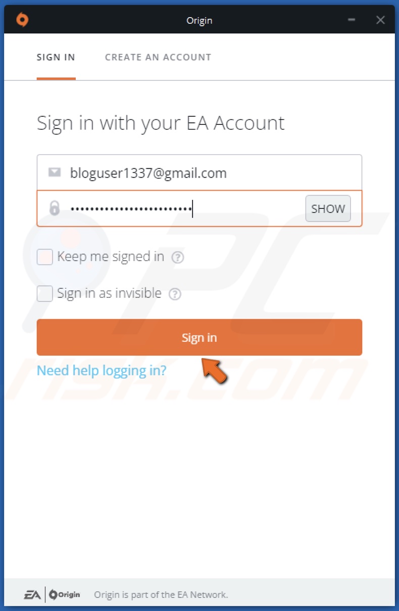Enter your login credentials and click Sign in