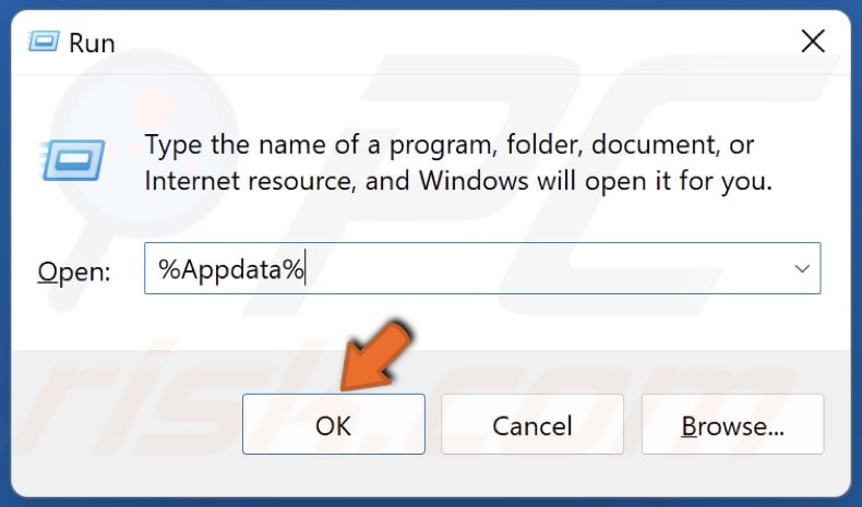 In the Run dialog box type in %Appdata% and click OK