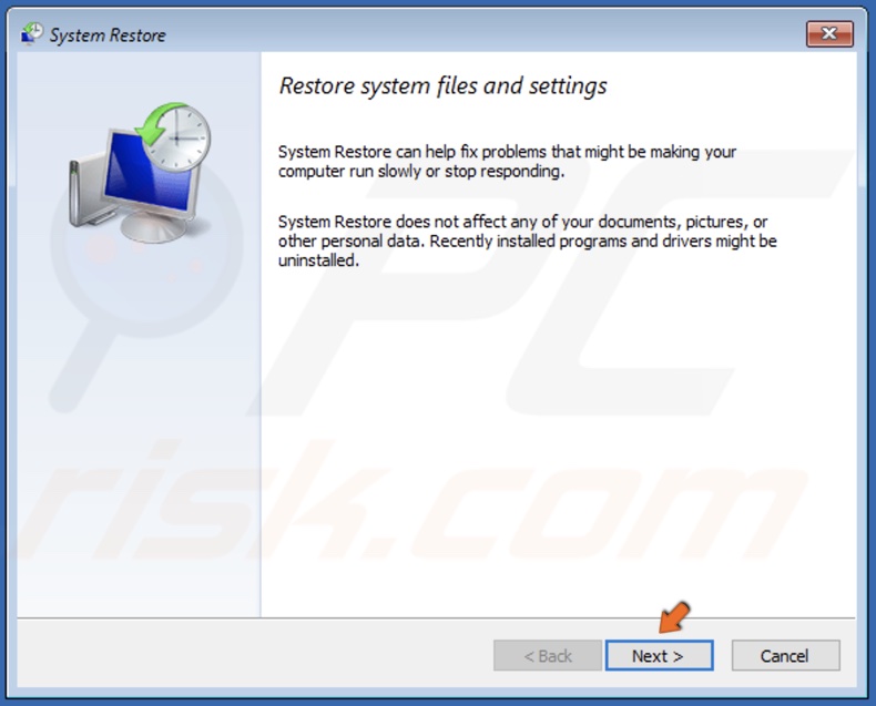 Click Next in System Restore
