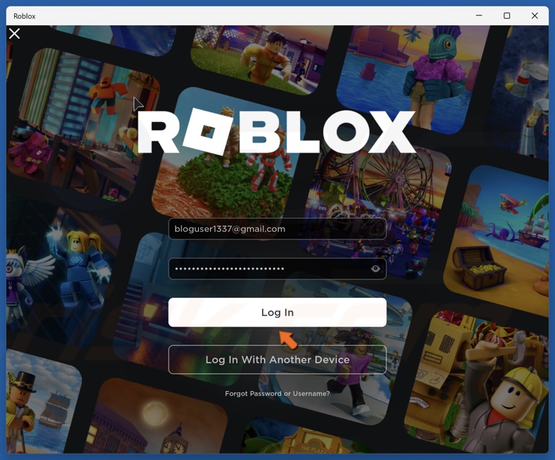 Type in your Roblox login credentials and click Log In