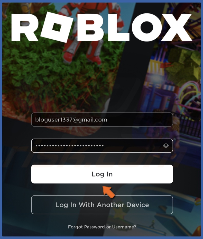 Type in your Roblox login credentials and click Log In
