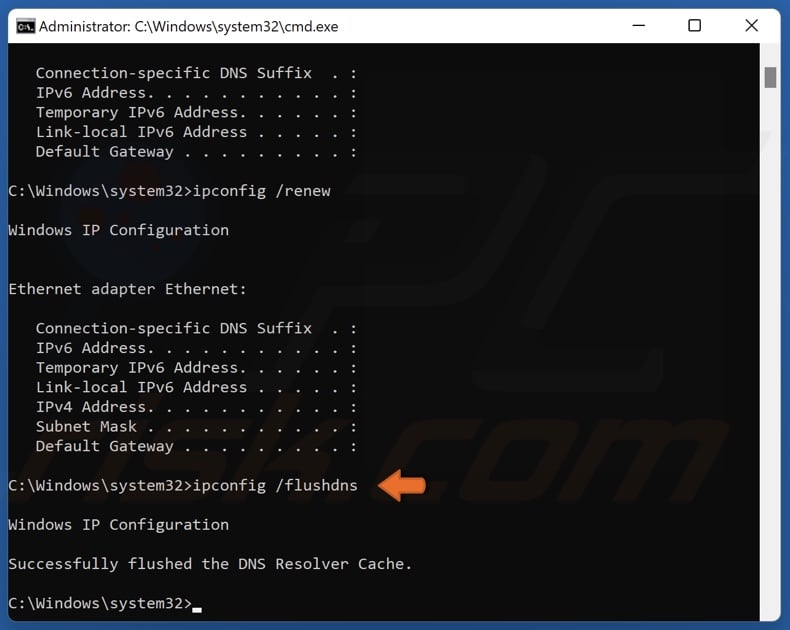 Run ipconfig /flushdns command