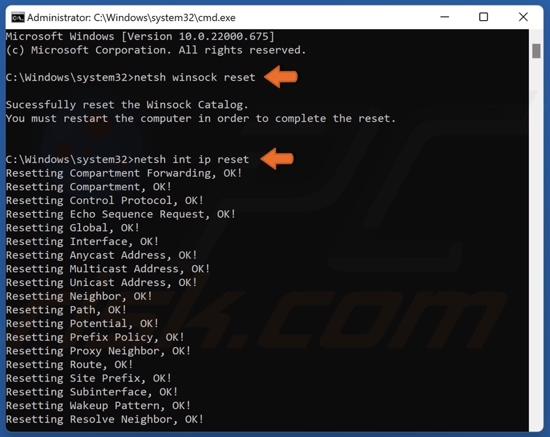 Run netsh winsock reset and netsh int ip reset commands