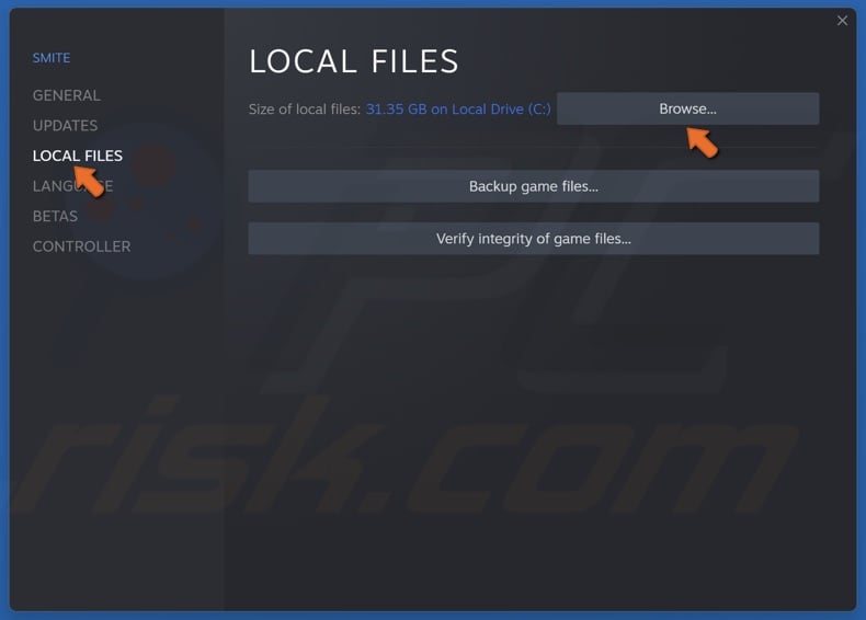 Select the Local Files tab and click Browse