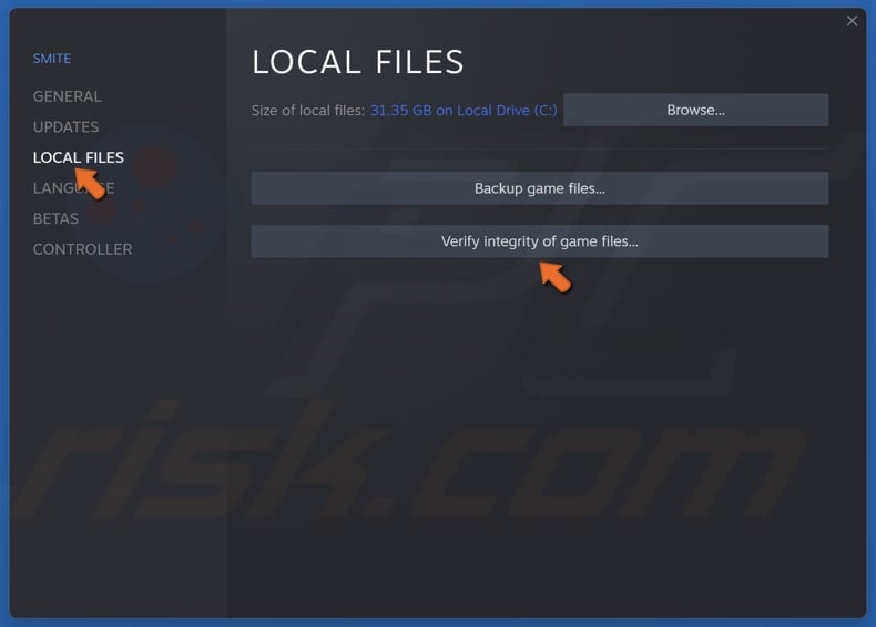 Select the Local Files tab and click Verify integrity of game files
