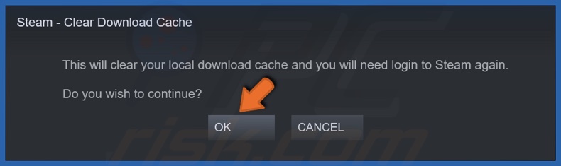 Click OK to clear Steam download cahce