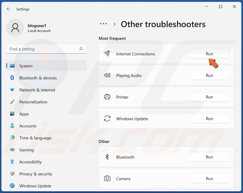 Run the Internet Connections troubleshooter