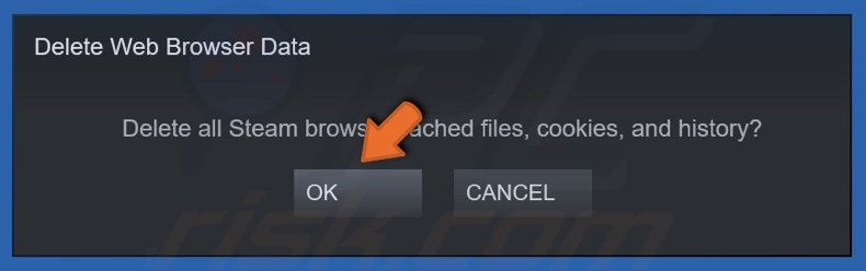 Click OK to delete browser cache, cookies, and history