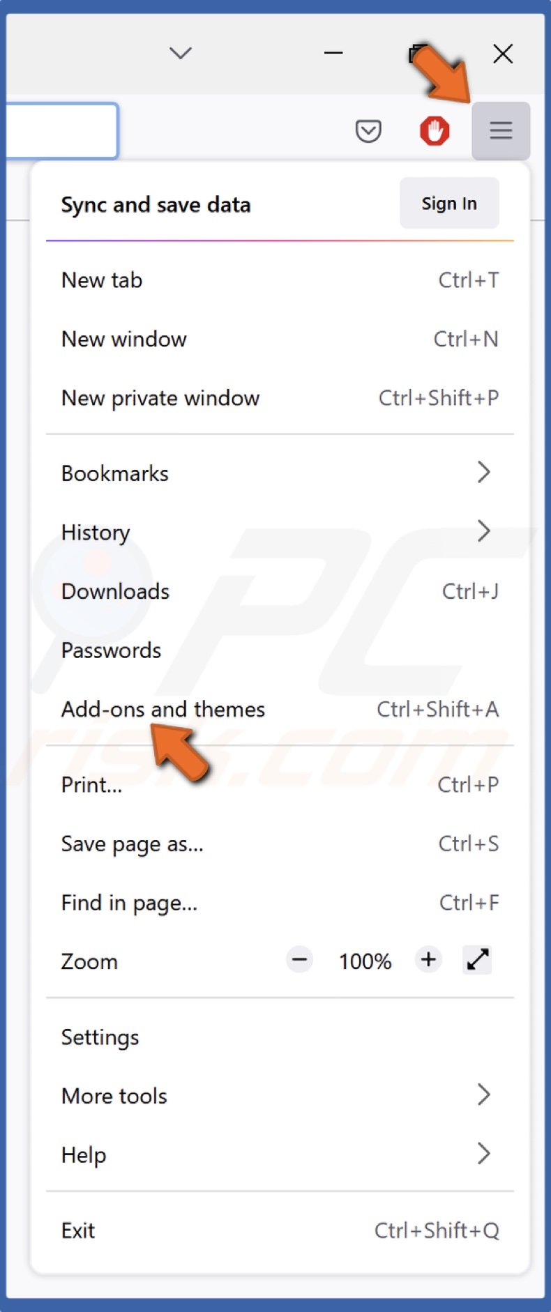 Open the application menu and click Add-ons and themes
