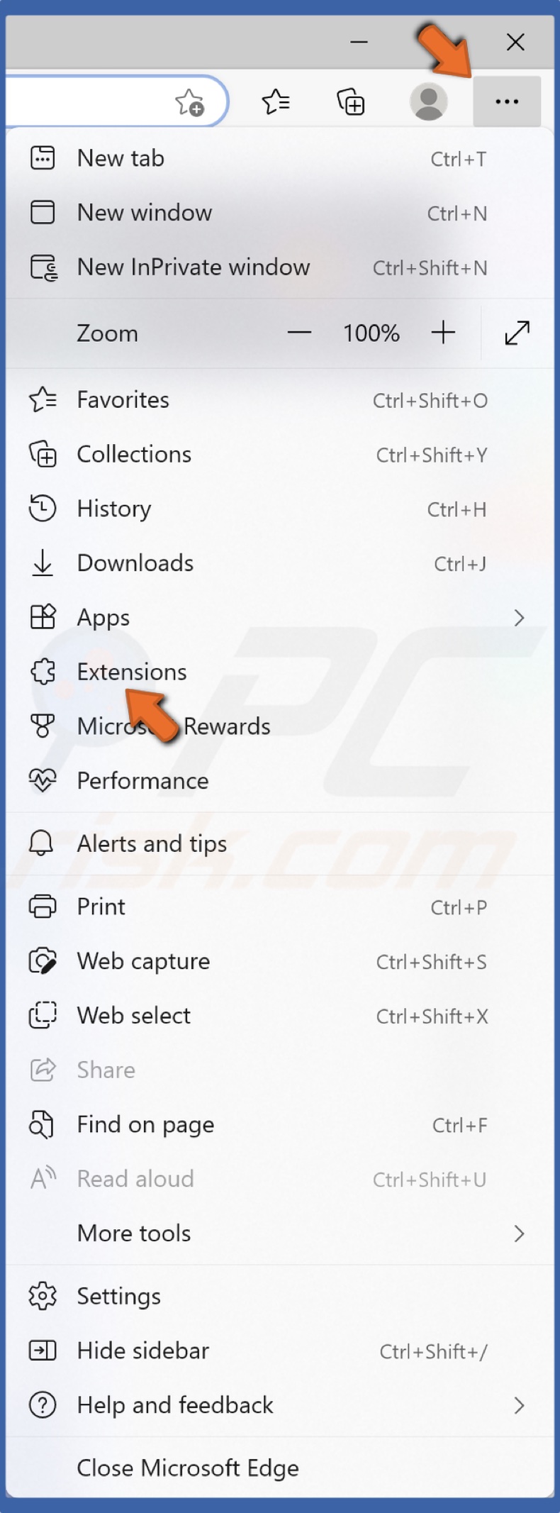 Open the Settings and more menu and click Extensions