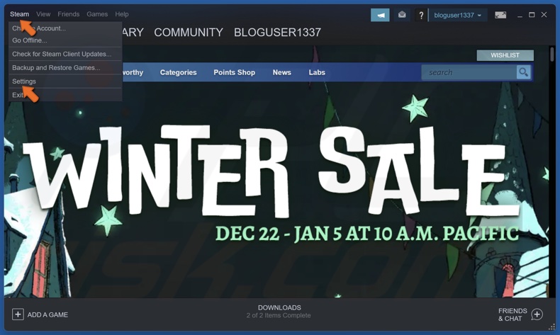 Click Steam and select Settings