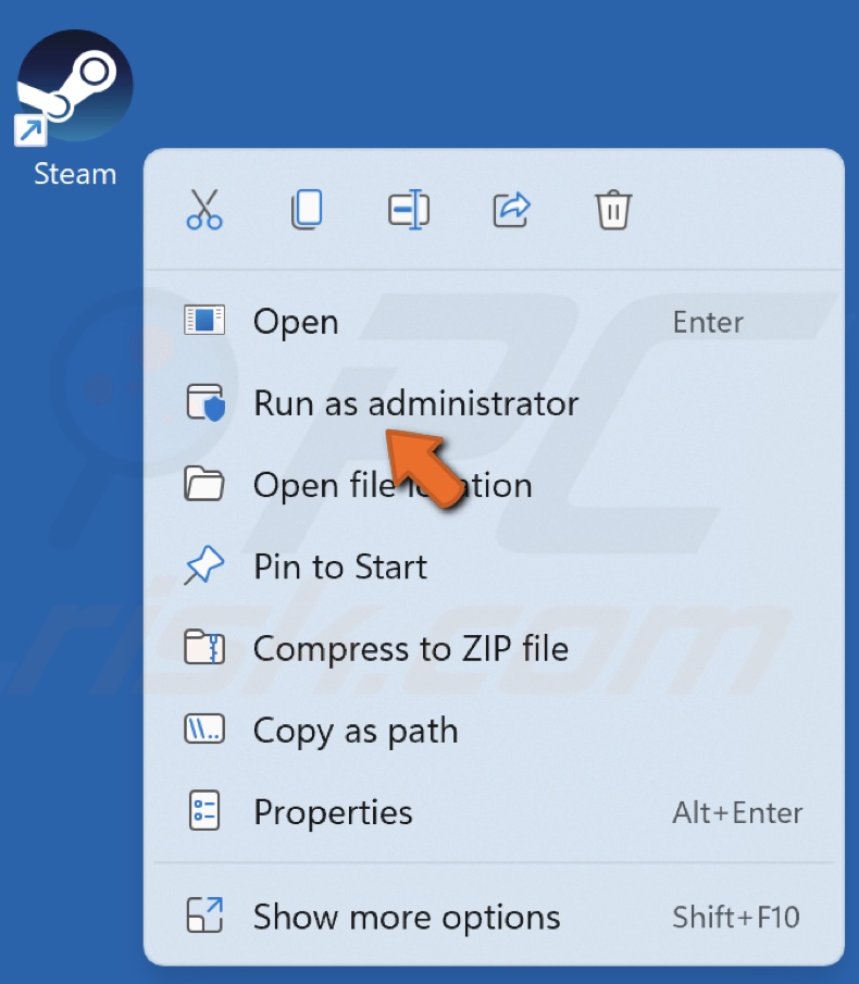 Right-click the Steam shortcut and click Run as administrator