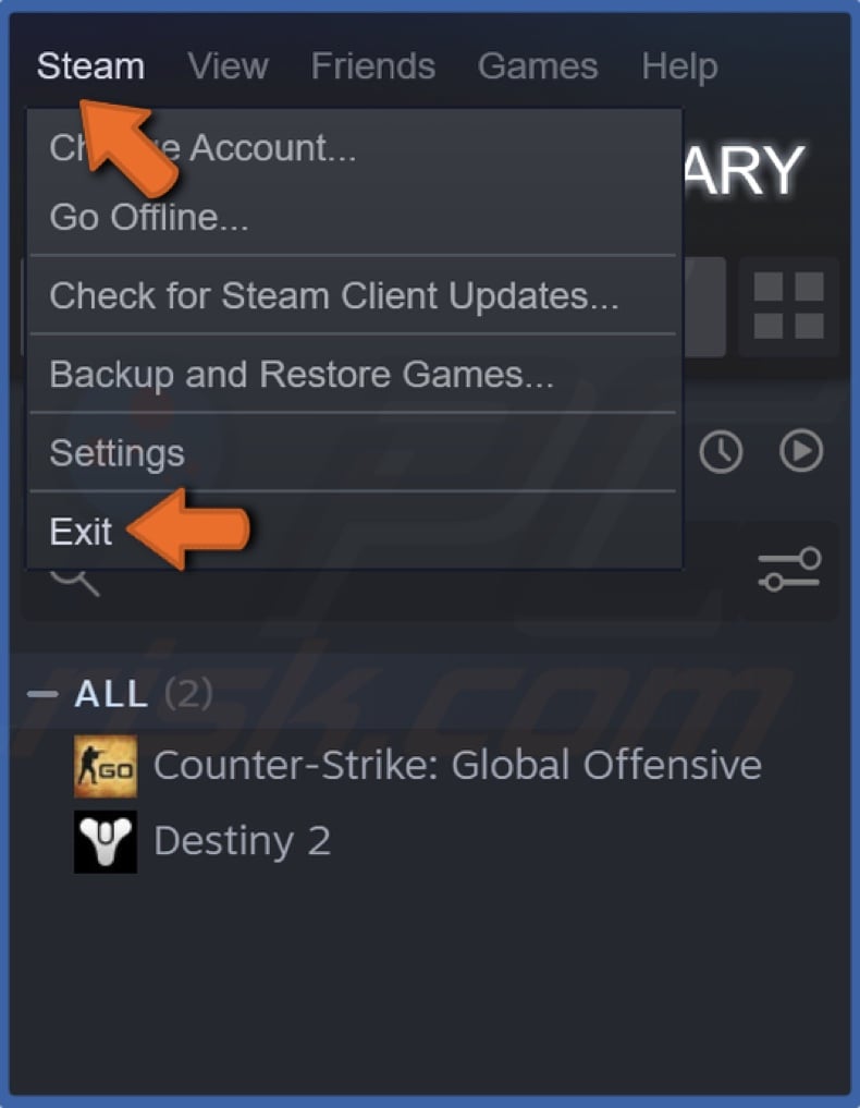 Open the Steam menu and click Exit