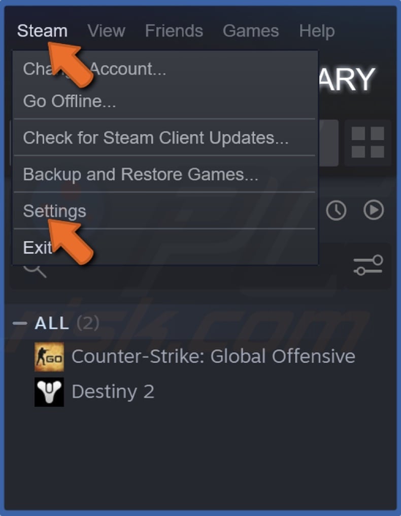 Open the Steam menu and click Settings