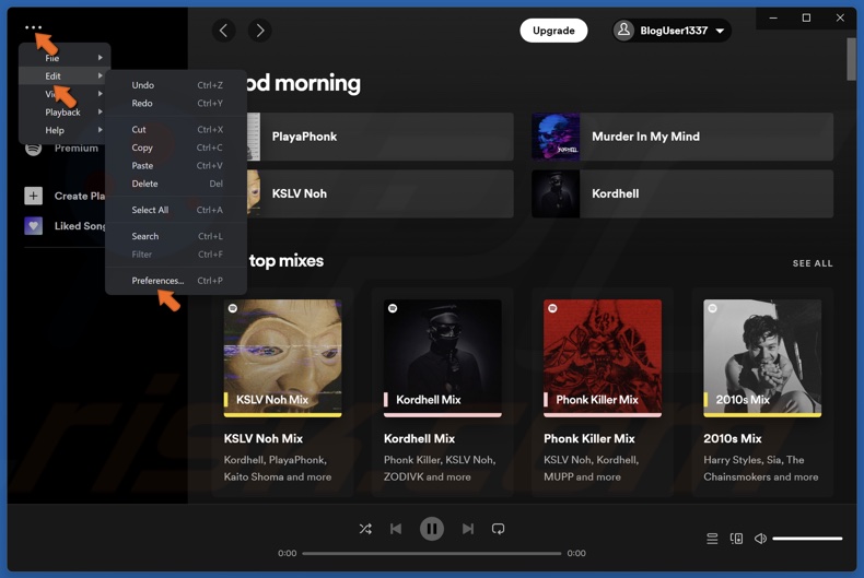 Open the Spotify menu, select Edit and click Preferences